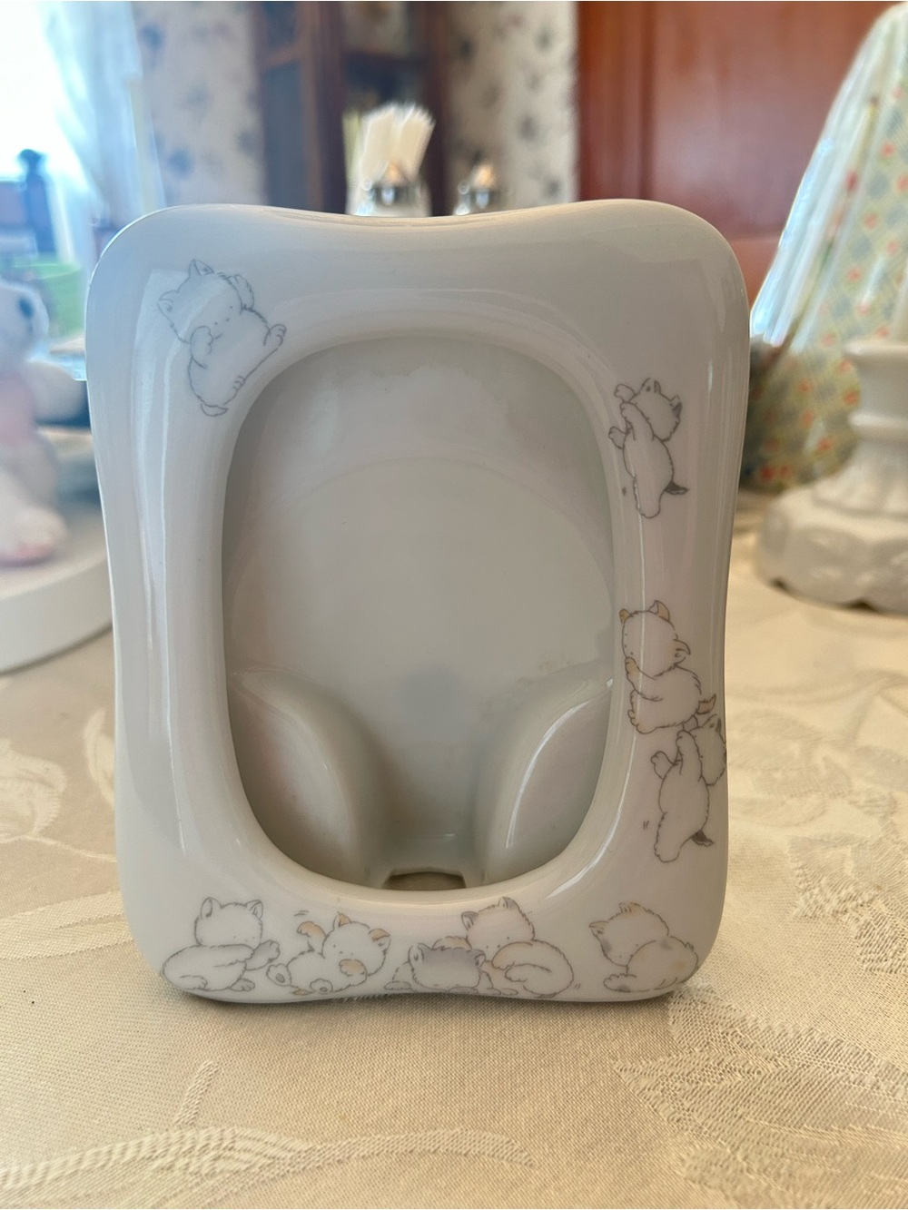 Vintage grey and orange spot kittens ceramic picture frame made in japan